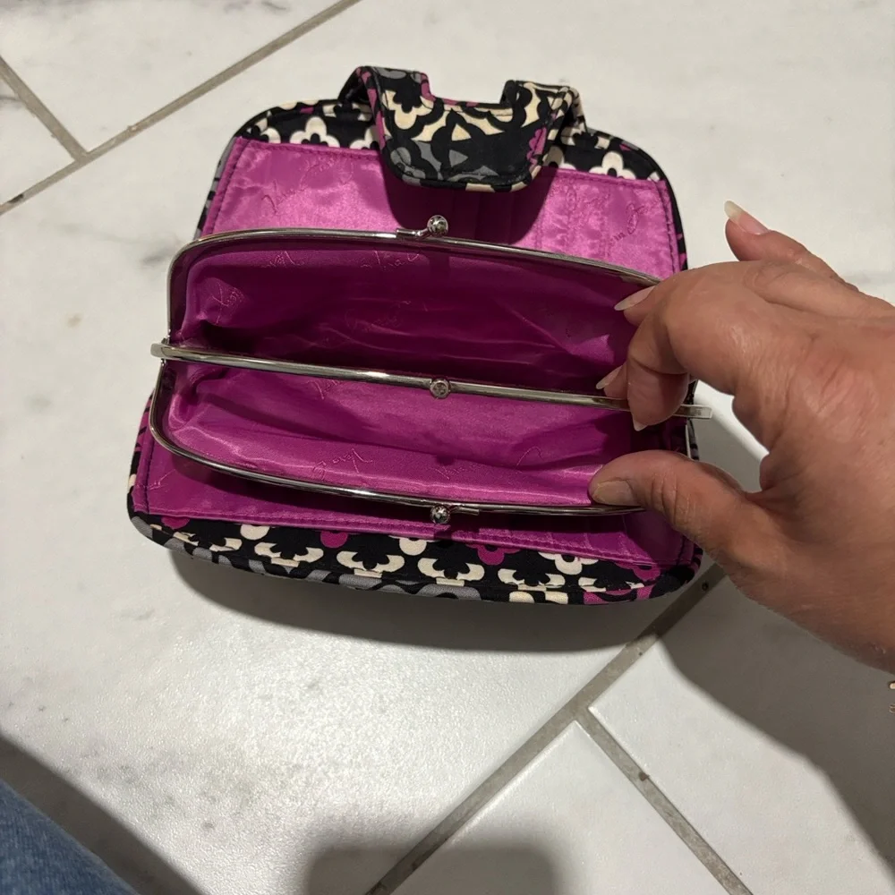 Vera Bradley Quilted Patterned Clutch Wallet - Black, Cream & Magenta - Picture 4 of 5